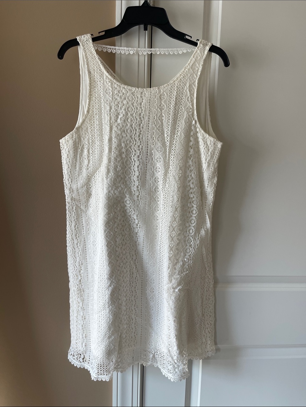 White Lace Tank Dress with Crochet Trim